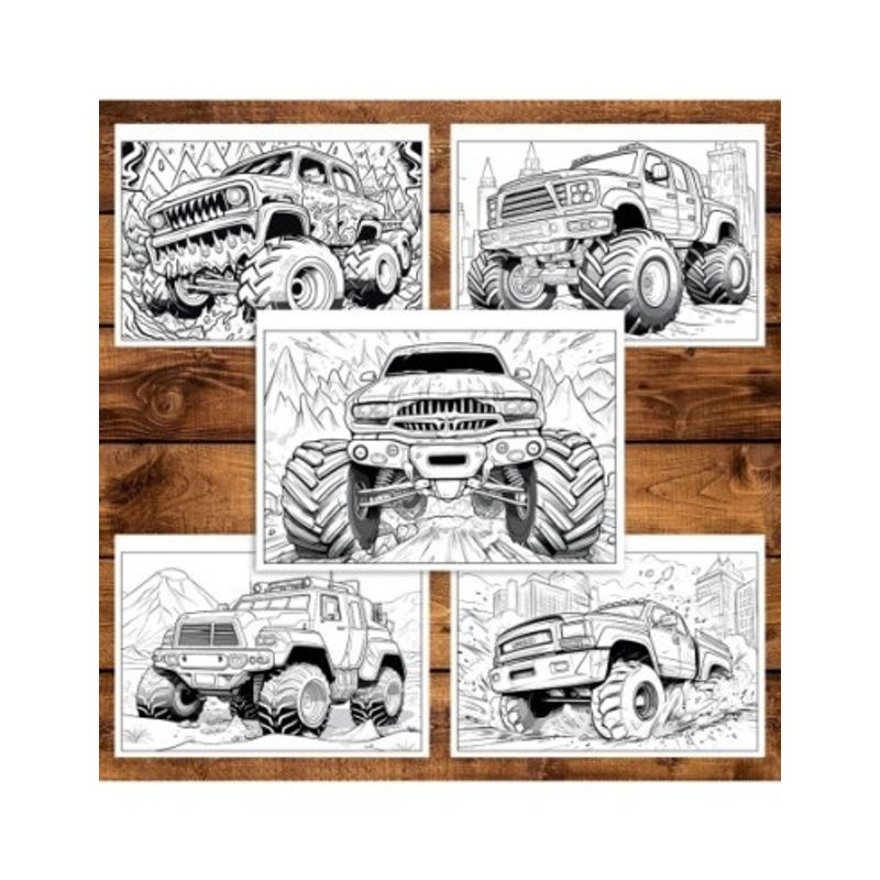 Carti si Birotica - Carti - Carti pentru copii - Carti de colorat - Carte de colorat pentru relaxare si antistres, 50 de ilustratii, Monster Trucks - Volumul IV, 106 pagini, A5 - Infinity.ro