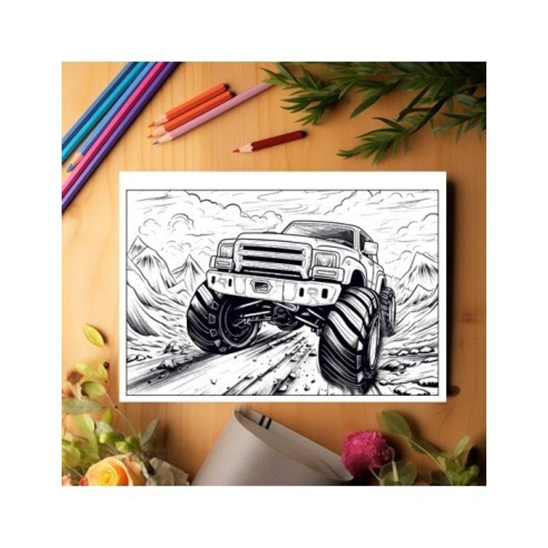 Carti si Birotica - Carti - Carti pentru copii - Carti de colorat - Carte de colorat pentru relaxare si antistres, 50 de ilustratii, Monster Trucks - Volumul IV, 106 pagini, A4 - Infinity.ro