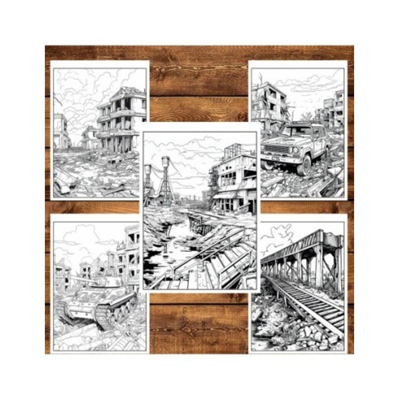 Carti si Birotica - Carti - Carti pentru copii - Carti de colorat - Carte de colorat pentru relaxare si antistres, 50 de ilustratii, O lume postapocaliptica, 106 pagini, A5 - Infinity.ro