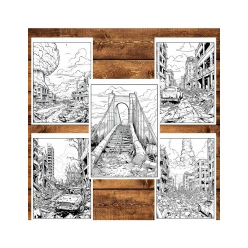 Carti si Birotica - Carti - Carti pentru copii - Carti de colorat - Carte de colorat pentru relaxare si antistres, 50 de ilustratii, O lume postapocaliptica, 106 pagini, A5 - Infinity.ro