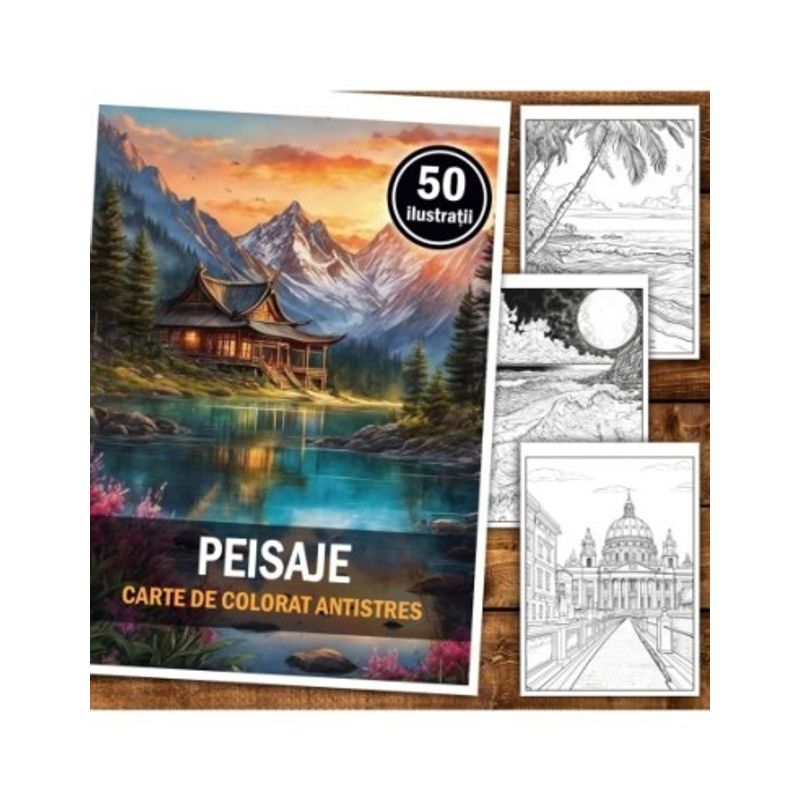 Carti si Birotica - Carti - Carti pentru copii - Carti de colorat - Carte de colorat pentru relaxare si antistres, 50 de ilustratii, Peisaje, 106 pagini, A5 - Infinity.ro