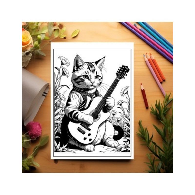 Carti si Birotica - Carti - Carti pentru copii - Carti de colorat - Carte de colorat pentru relaxare si antistres, 50 de ilustratii, Pisicute cu Chitara, 106 pagini, A5 - Infinity.ro