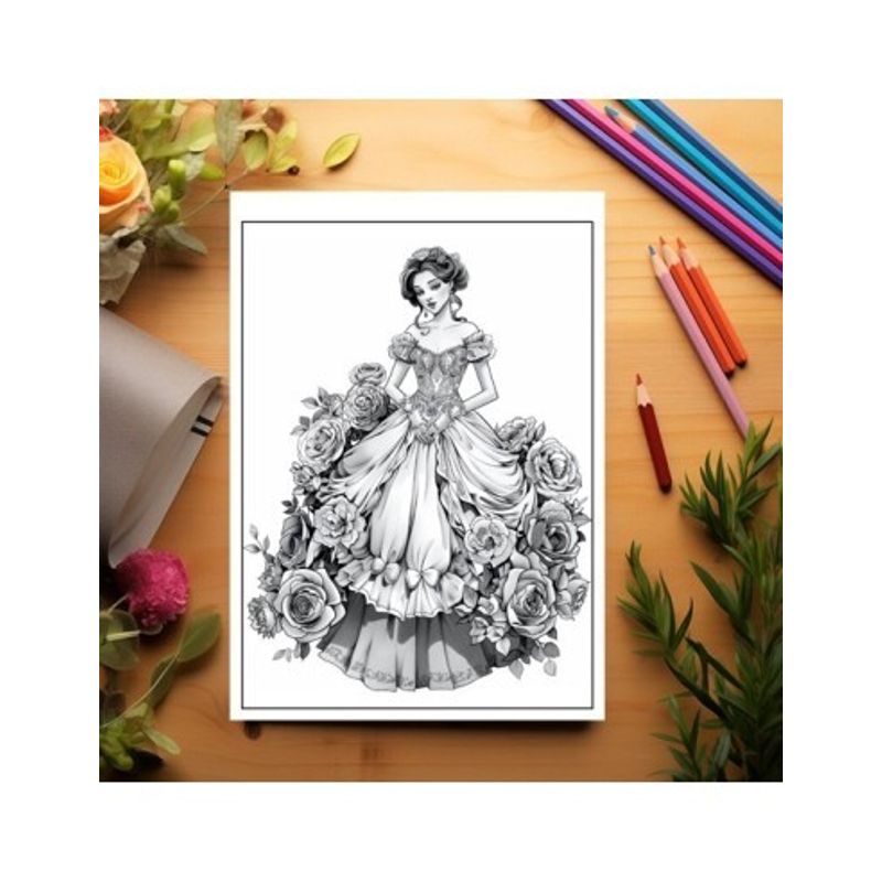 Carti si Birotica - Carti - Carti pentru copii - Carti de colorat - Carte de colorat pentru relaxare si antistres, 50 de ilustratii, Printese Florale, 106 pagini, A5 - Infinity.ro