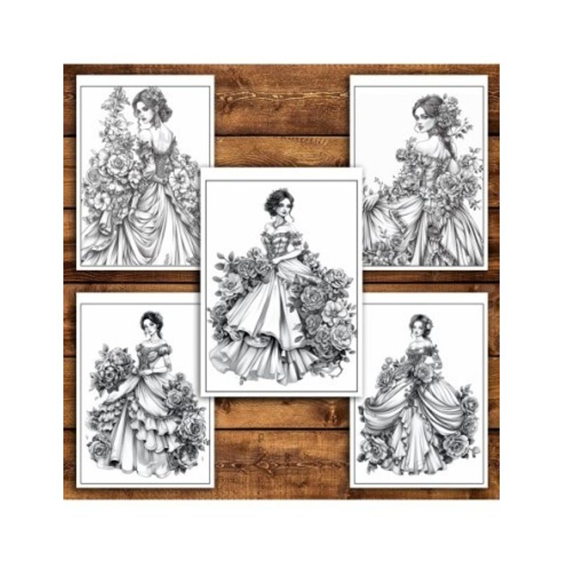 Carti si Birotica - Carti - Carti pentru copii - Carti de colorat - Carte de colorat pentru relaxare si antistres, 50 de ilustratii, Printese Florale, 106 pagini, A5 - Infinity.ro