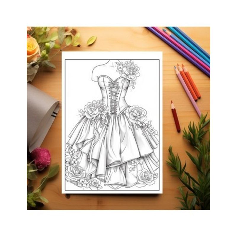 Carti si Birotica - Carti - Carti pentru copii - Carti de colorat - Carte de colorat pentru relaxare si antistres, 50 de ilustratii, Rochii Florale - Volumul II, 106 pagini, A5 - Infinity.ro