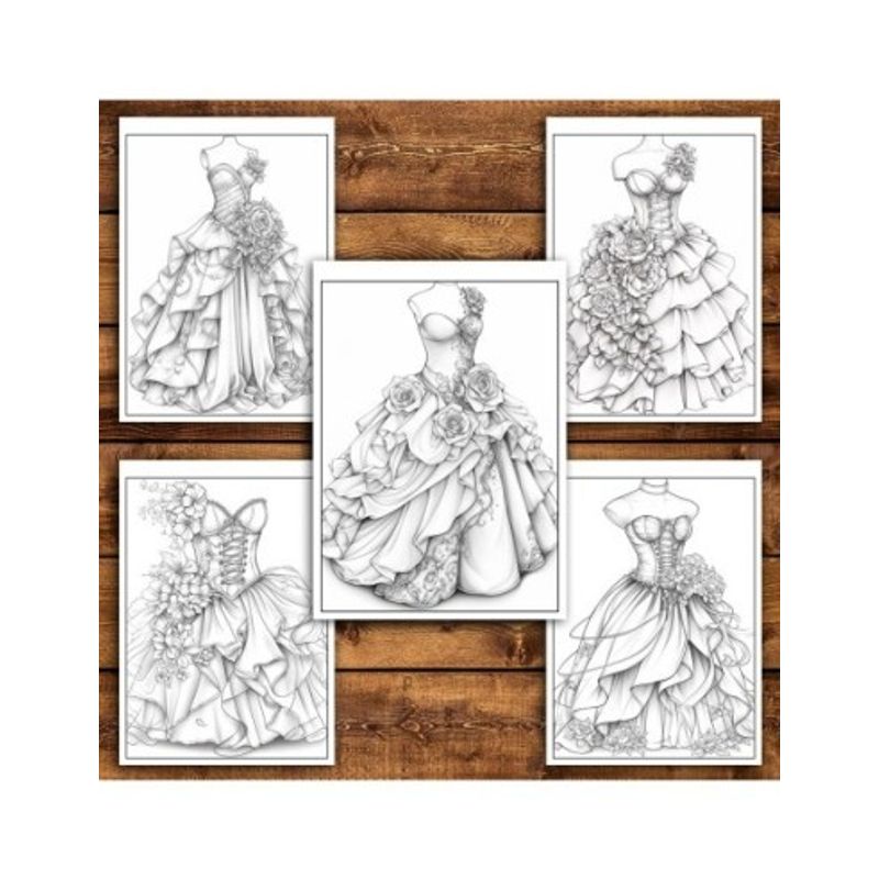 Carti si Birotica - Carti - Carti pentru copii - Carti de colorat - Carte de colorat pentru relaxare si antistres, 50 de ilustratii, Rochii Florale - Volumul II, 106 pagini, A5 - Infinity.ro