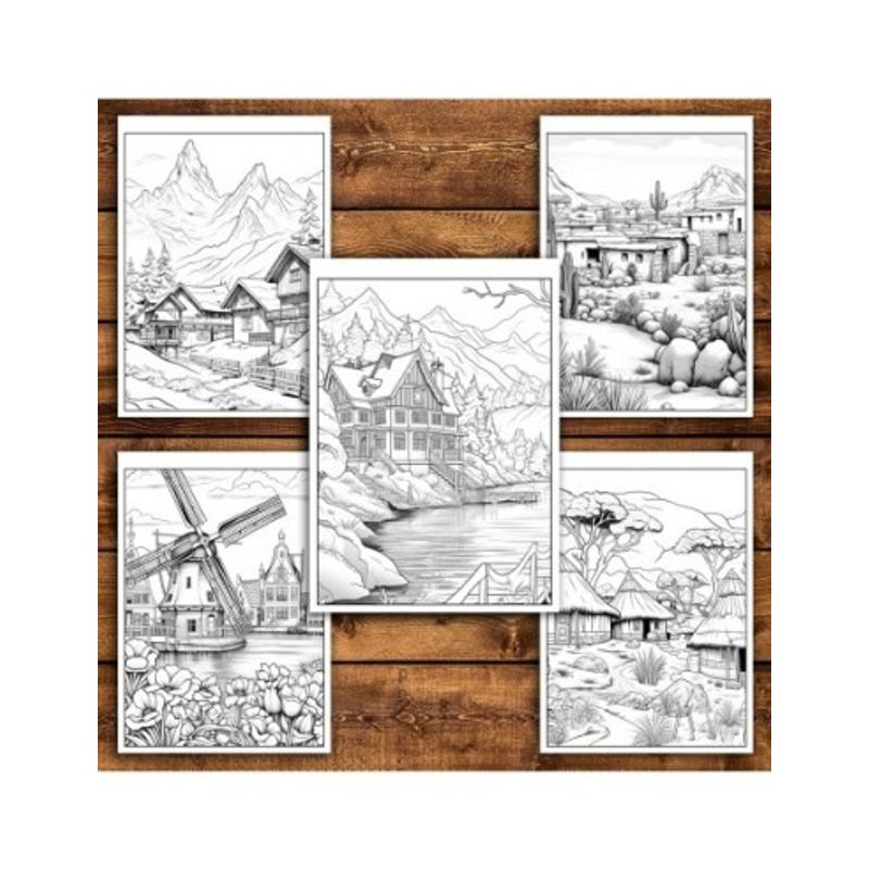 Carti si Birotica - Carti - Carti pentru copii - Carti de colorat - Carte de colorat pentru relaxare si antistres, 50 de ilustratii, Sate din jurul lumii, 106 pagini, A5 - Infinity.ro
