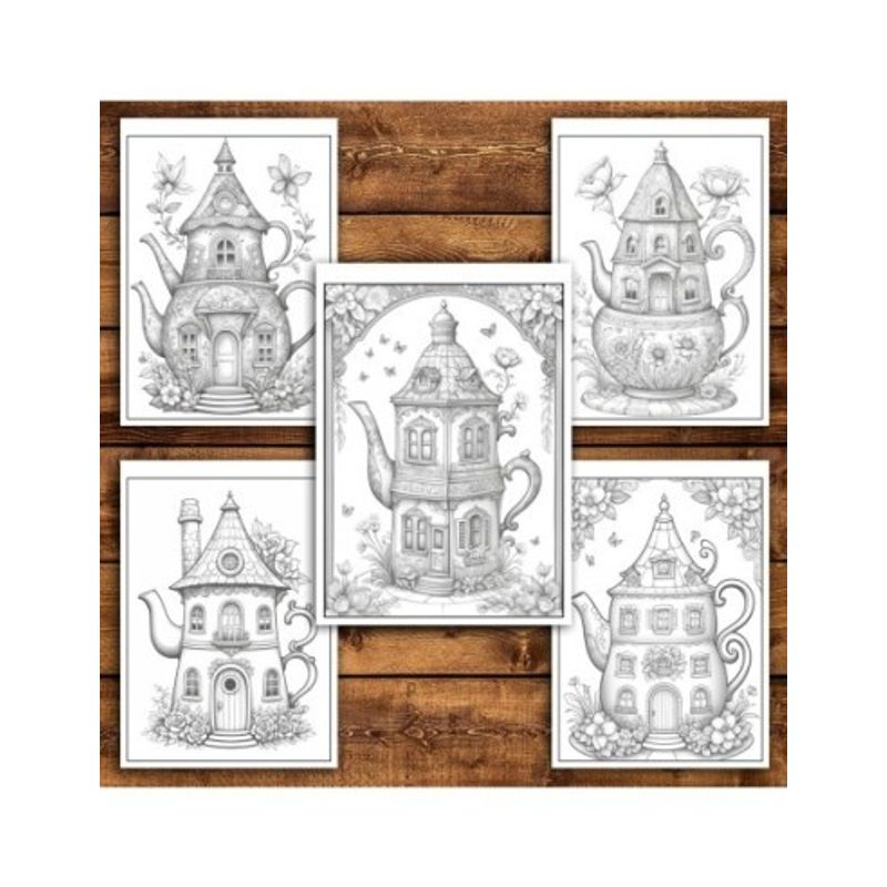 Carti si Birotica - Carti - Carti pentru copii - Carti de colorat - Carte de colorat pentru relaxare si antistres, 50 de ilustratii, Teapot Houses, 106 pagini, A5 - Infinity.ro