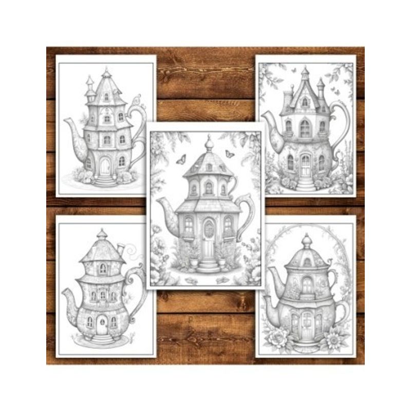 Carti si Birotica - Carti - Carti pentru copii - Carti de colorat - Carte de colorat pentru relaxare si antistres, 50 de ilustratii, Teapot Houses, 106 pagini, A5 - Infinity.ro
