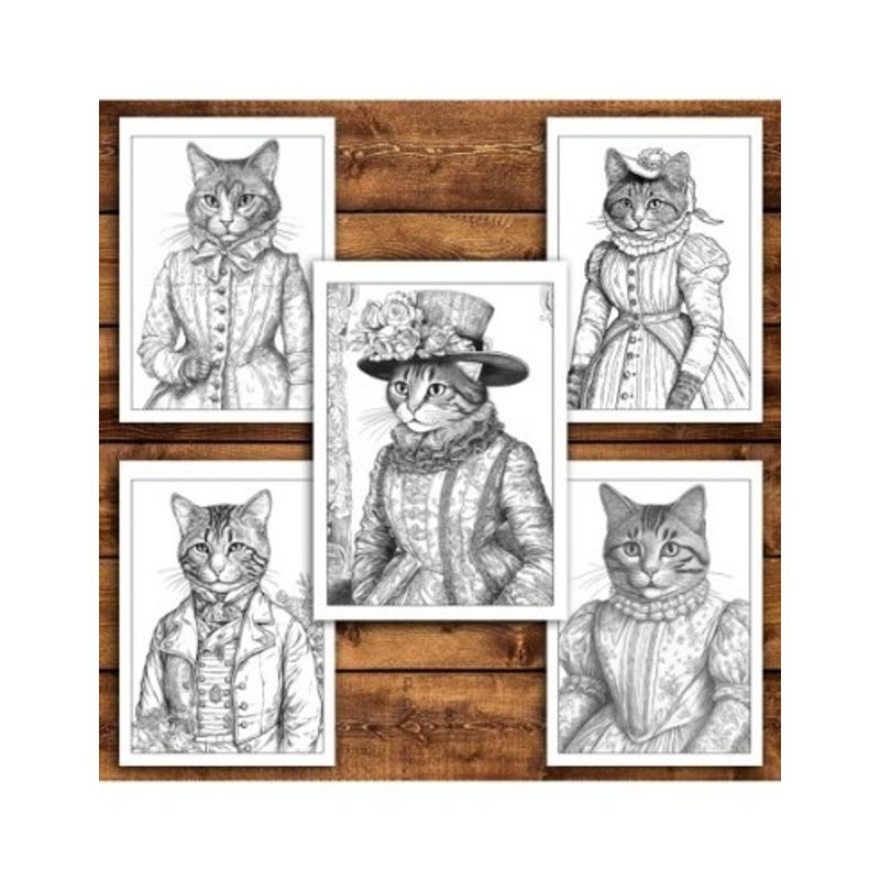 Carti si Birotica - Carti - Carti pentru copii - Carti de colorat - Carte de colorat pentru relaxare si antistres, 50 de ilustratii, Victorian Cats, 106 pagini, A5 - Infinity.ro