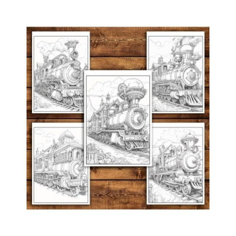 Carti si Birotica - Carti - Carti pentru copii - Carti de colorat - Carte de colorat pentru relaxare si antistres, 50 de ilustratii, Trenuri Steampunk, 106 pagini, A5 - Infinity.ro