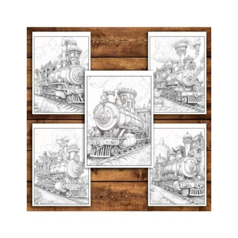 Carti si Birotica - Carti - Carti pentru copii - Carti de colorat - Carte de colorat pentru relaxare si antistres, 50 de ilustratii, Trenuri Steampunk, 106 pagini, A5 - Infinity.ro