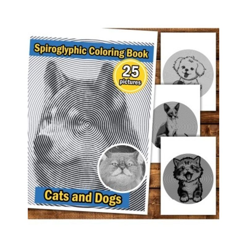 Carti si Birotica - Carti - Carti pentru copii - Carti de colorat - Carte de colorat stil Spiroglyphic, 25 de ilustratii Cats and Dogs, 56 pagini, A5 - Infinity.ro