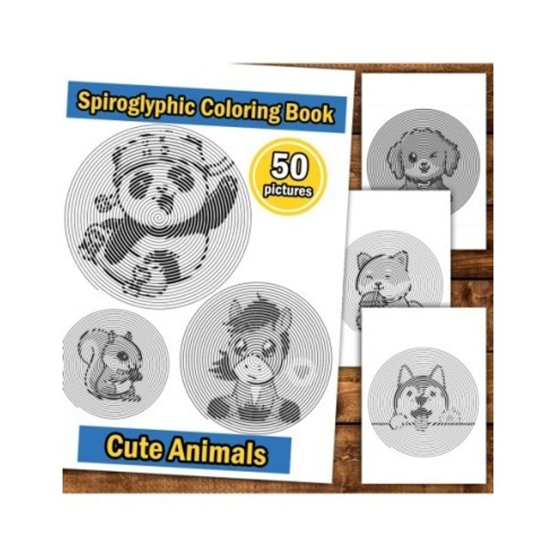 Carti si Birotica - Carti - Carti pentru copii - Carti de colorat - Carte de colorat stil Spiroglyphic, 50 de ilustratii Cute Animals, 106 pagini, A5 - Infinity.ro