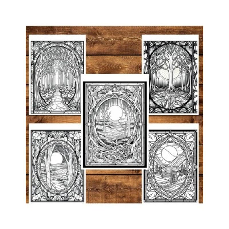 Carti si Birotica - Carti - Carti pentru copii - Carti de colorat - Carte de colorat pentru relaxare si antistres, 50 de ilustratii, Vitralii cu natura, 106 pagini, A5 - Infinity.ro