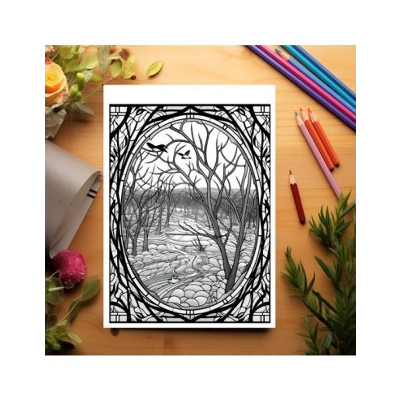 Carti si Birotica - Carti - Carti pentru copii - Carti de colorat - Carte de colorat pentru relaxare si antistres, 50 de ilustratii, Vitralii cu natura, 106 pagini, A5 - Infinity.ro