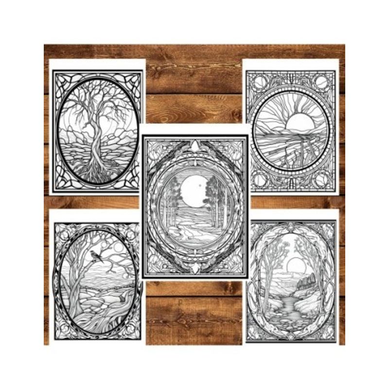 Carti si Birotica - Carti - Carti pentru copii - Carti de colorat - Carte de colorat pentru relaxare si antistres, 50 de ilustratii, Vitralii cu natura, 106 pagini, A5 - Infinity.ro