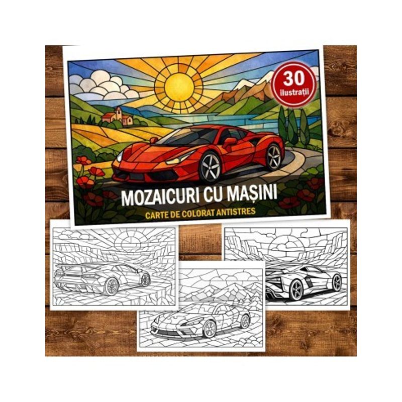 Carti si Birotica - Carti - Carti pentru copii - Carti de colorat - Carte de colorat, 30 de ilustratii Mozaicuri cu Masini, 66 pagini, A5 - Infinity.ro