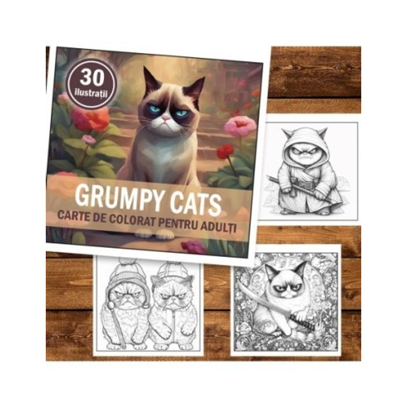 Carti si Birotica - Carti - Carti pentru copii - Carti de colorat - Carte de colorat, 30 de ilustratii, Grumpy Cats, 66 pagini, A5 - Infinity.ro