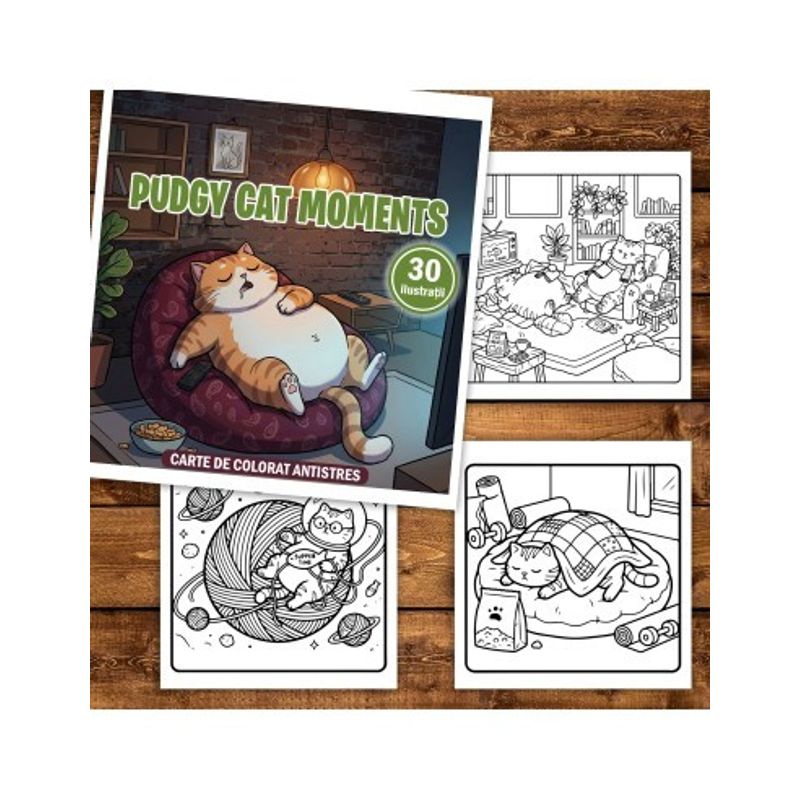 Carti si Birotica - Carti - Carti pentru copii - Carti de colorat - Carte de colorat, 30 de ilustratii Pudgy Cat Moments, 66 pagini, A5 - Infinity.ro
