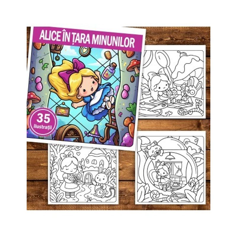 Carti si Birotica - Carti - Carti pentru copii - Carti de colorat - Carte de colorat, 35 de ilustratii Alice in Tara Minunilor, 76 pagini, A5 - Infinity.ro