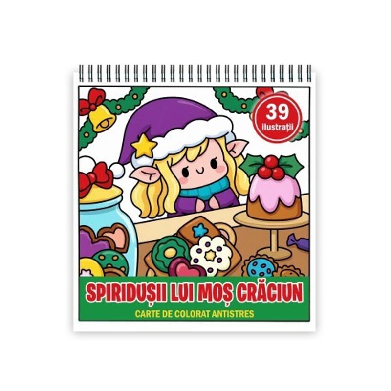 Carti si Birotica - Carti - Carti pentru copii - Carti de colorat - Carte de colorat, 39 de ilustratii Spiridusii lui Mos Craciun, 74 pagini, A5 - Infinity.ro