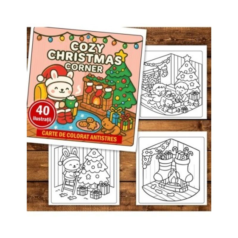 Carti si Birotica - Carti - Carti pentru copii - Carti de colorat - Carte de colorat, 40 de ilustratii Cozy Christmas Corner, 86 pagini, A5 - Infinity.ro