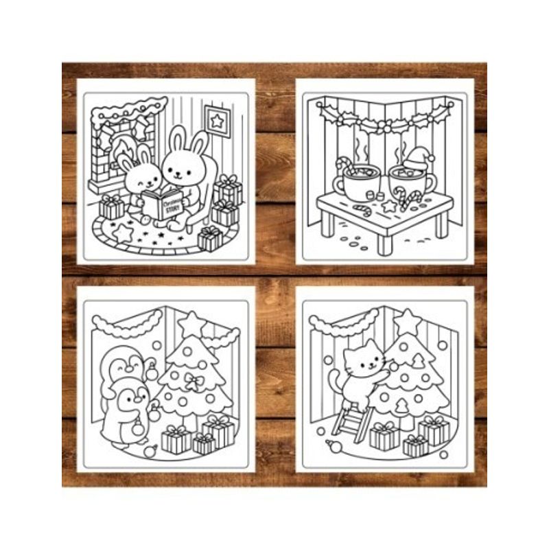 Carti si Birotica - Carti - Carti pentru copii - Carti de colorat - Carte de colorat, 40 de ilustratii Cozy Christmas Corner, 86 pagini, A5 - Infinity.ro