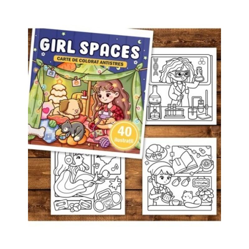Carti si Birotica - Carti - Carti pentru copii - Carti de colorat - Carte de colorat, 40 de ilustratii Girl Spaces, 86 pagini, A5 - Infinity.ro