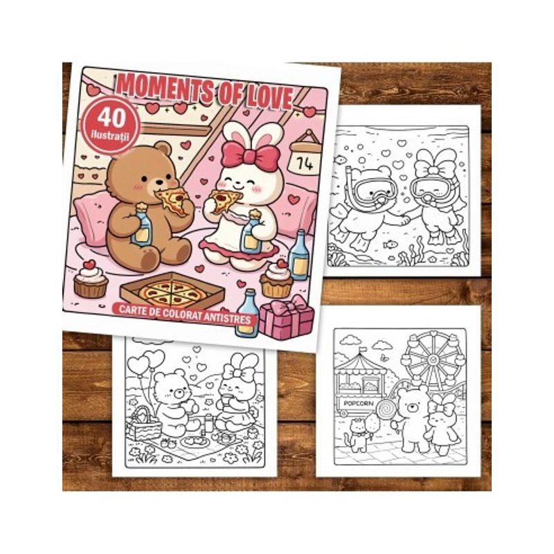 Carti si Birotica - Carti - Carti pentru copii - Carti de colorat - Carte de colorat, 40 de ilustratii Moments of Love, 86 pagini, A5 - Infinity.ro