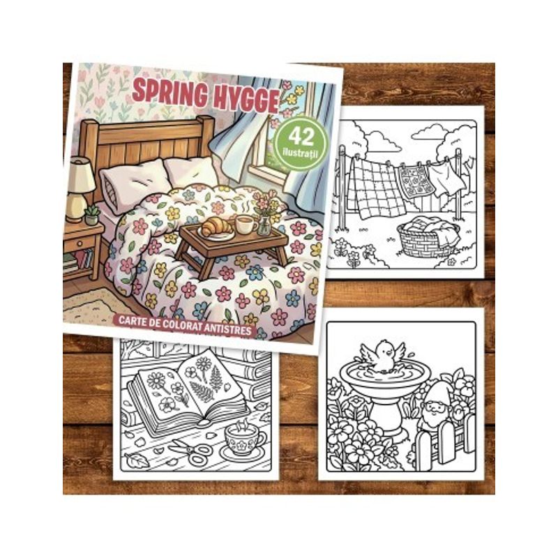 Carti si Birotica - Carti - Carti pentru copii - Carti de colorat - Carte de colorat, 42 de ilustratii Spring Hygge, 90 pagini, A5 - Infinity.ro