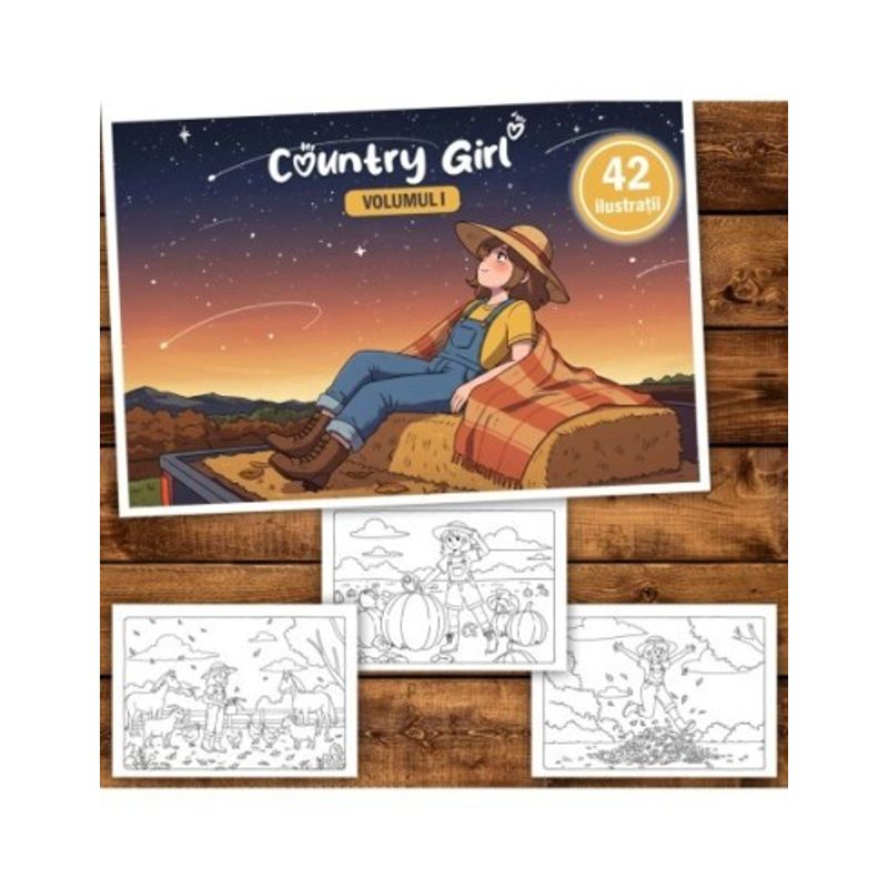Carti si Birotica - Carti - Carti pentru copii - Carti de colorat - Carte de colorat, 42 de ilustratii Country Girl - Volumul I, 90 pagini, A5 - Infinity.ro