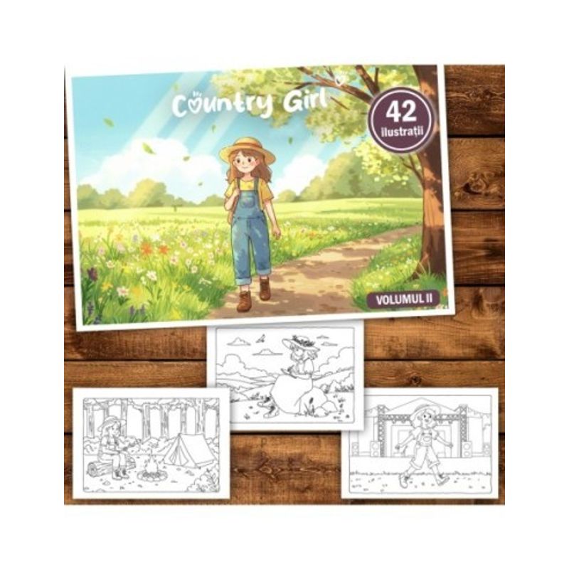 Carti si Birotica - Carti - Carti pentru copii - Carti de colorat - Carte de colorat, 42 de ilustratii Country Girl - Volumul II, 90 pagini, A5 - Infinity.ro