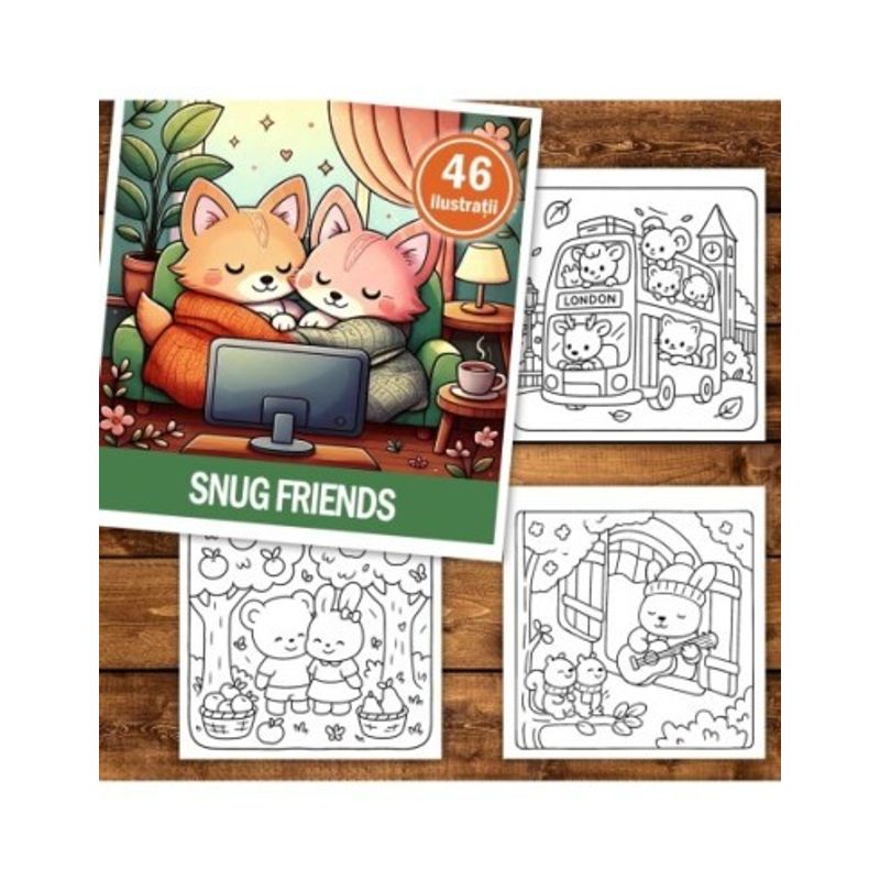 Carti si Birotica - Carti - Carti pentru copii - Carti de colorat - Carte de colorat, 46 de ilustratii Snug Friends, 98 pagini, A5 - Infinity.ro