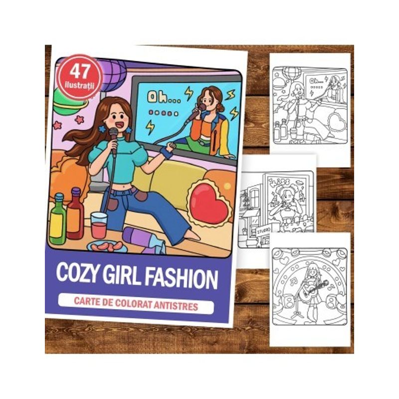 Carti si Birotica - Carti - Carti pentru copii - Carti de colorat - Carte de colorat, 47 de ilustratii Cozy Girl Fashion, 100 pagini, A5 - Infinity.ro