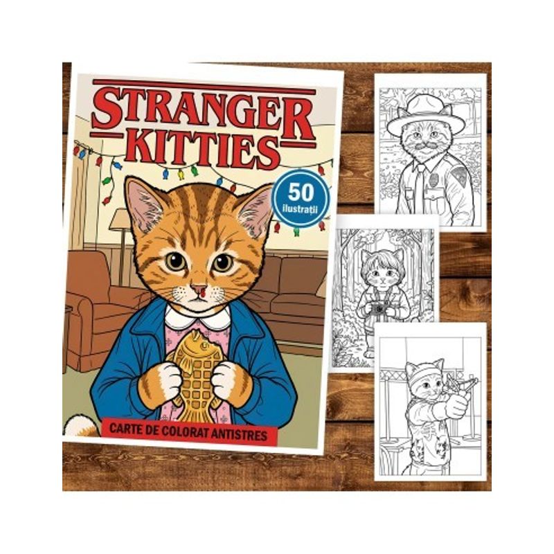Carti si Birotica - Carti - Carti pentru copii - Carti de colorat - Carte de colorat, 48 de ilustratii Stranger Kitties, 102 pagini, A5 - Infinity.ro
