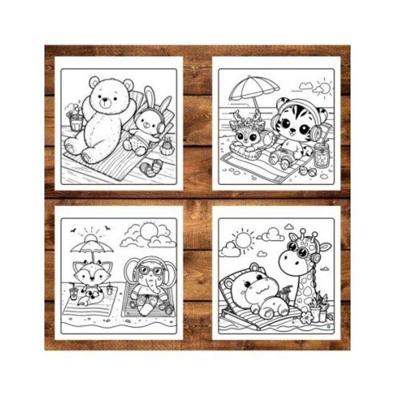 Carti si Birotica - Carti - Carti pentru copii - Carti de colorat - Carte de colorat, 48 de ilustratii Cute Animals on Vacation, 102 pagini, A5 - Infinity.ro