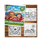 Carti si Birotica - Carti - Carti pentru copii - Carti de colorat - Carte de colorat, 48 de ilustratii Cute Animals on Vacation, 102 pagini, A5 - Infinity.ro