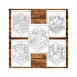 Carti si Birotica - Carti - Carti pentru copii - Carti de colorat - Carte de colorat, 49 de ilustratii Isometric Rooms, 104 pagini, A5 - Infinity.ro