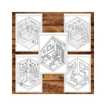 Carti si Birotica - Carti - Carti pentru copii - Carti de colorat - Carte de colorat, 49 de ilustratii Isometric Rooms, 104 pagini, A5 - Infinity.ro