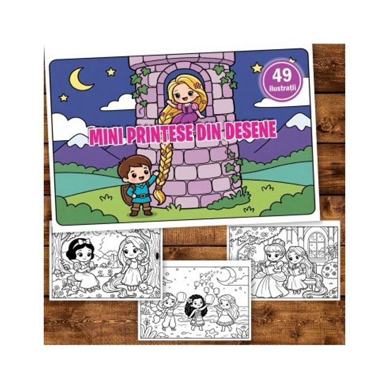 Carti si Birotica - Carti - Carti pentru copii - Carti de colorat - Carte de colorat, 49 de ilustratii Mini Printese din Desene, 104 pagini, A5 - Infinity.ro