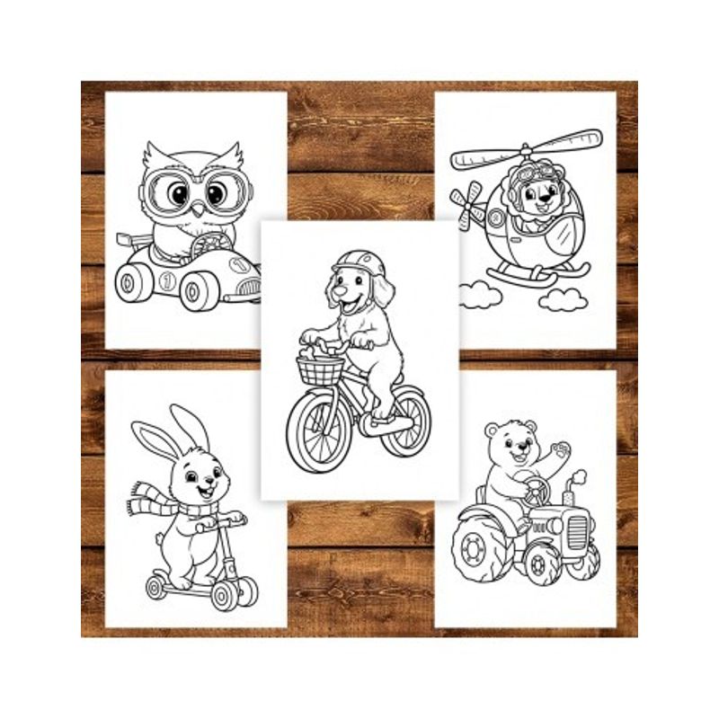 Carti si Birotica - Carti - Carti pentru copii - Carti de colorat - Carte de colorat, 50 de ilustratii Animalute cu Vehicule, 106 pagini, A5 - Infinity.ro