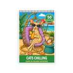 Carti si Birotica - Carti - Carti pentru copii - Carti de colorat - Carte de colorat, 50 de ilustratii Cats Chilling, 106 pagini, A5 - Infinity.ro