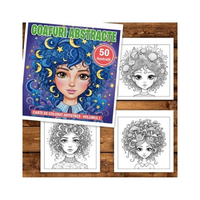 Carti si Birotica - Carti - Carti pentru copii - Carti de colorat - Carte de colorat, 50 de ilustratii Coafuri Abstracte - Volumul I, 106 pagini, A5 - Infinity.ro