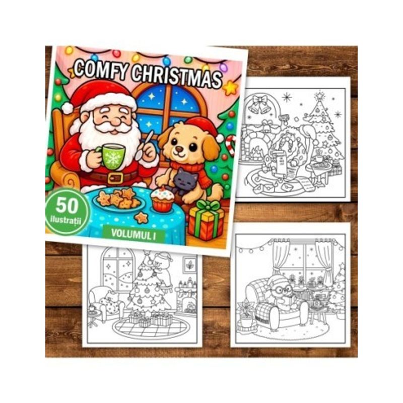 Carti si Birotica - Carti - Carti pentru copii - Carti de colorat - Carte de colorat, 50 de ilustratii Comfy Christmas - Volumul I, 106 pagini, A5 - Infinity.ro