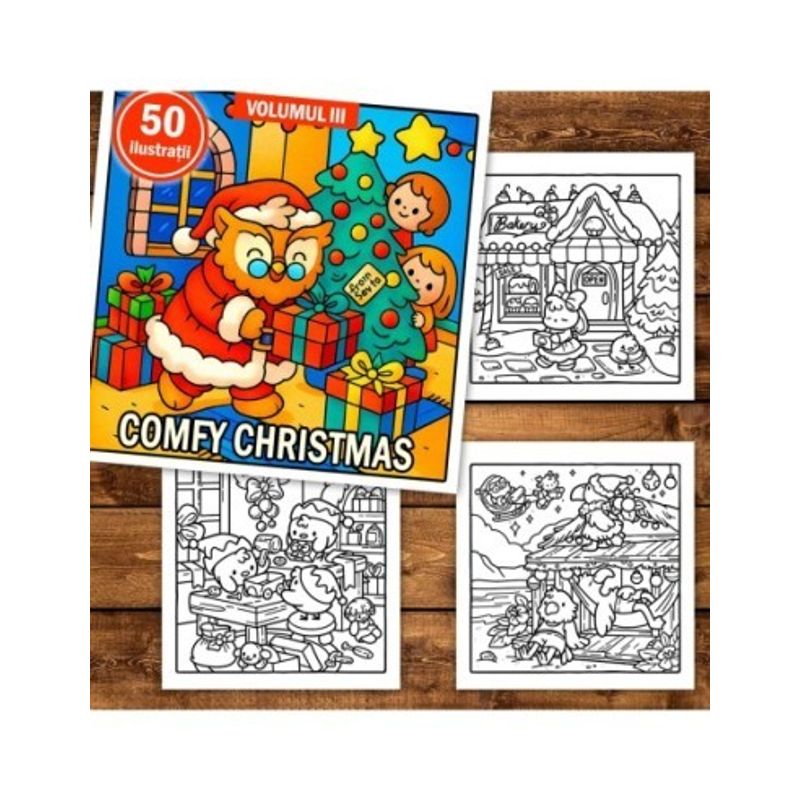 Carti si Birotica - Carti - Carti pentru copii - Carti de colorat - Carte de colorat, 50 de ilustratii Comfy Christmas - Volumul III, 106 pagini, A5 - Infinity.ro