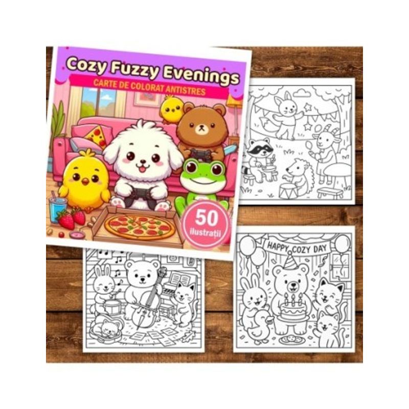 Carti si Birotica - Carti - Carti pentru copii - Carti de colorat - Carte de colorat, 50 de ilustratii Cozy Fuzzy Evenings, 106 pagini, A5 - Infinity.ro