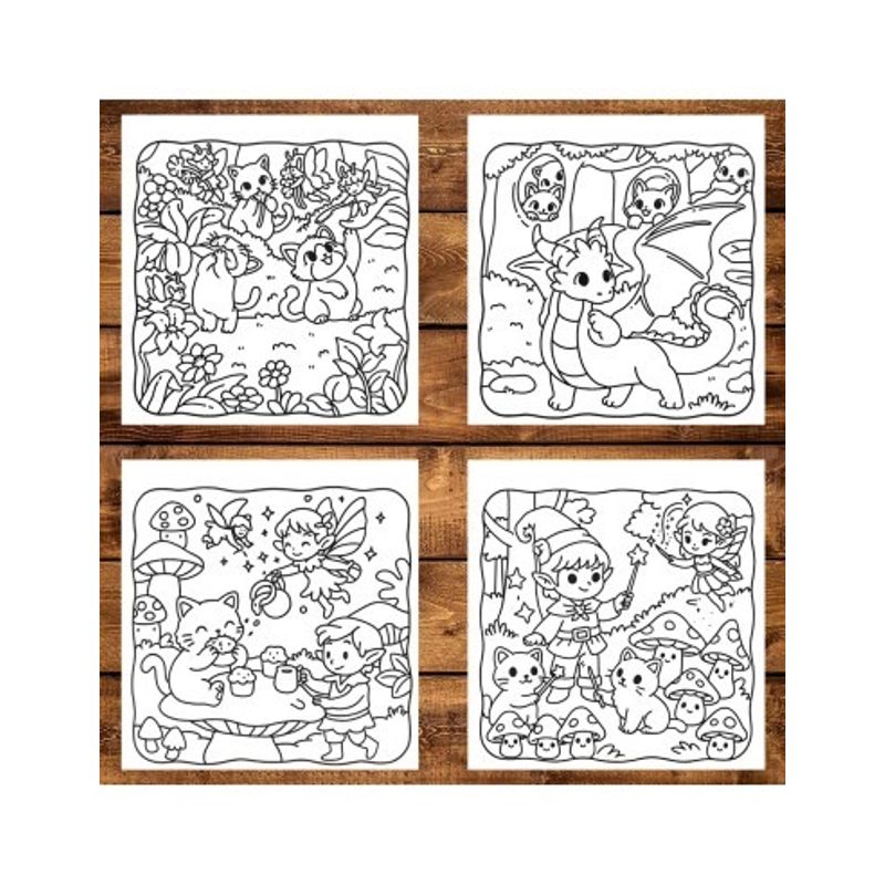 Carti si Birotica - Carti - Carti pentru copii - Carti de colorat - Carte de colorat, 50 de ilustratii Cozy Fantasy Cats, 106 pagini, A5 - Infinity.ro