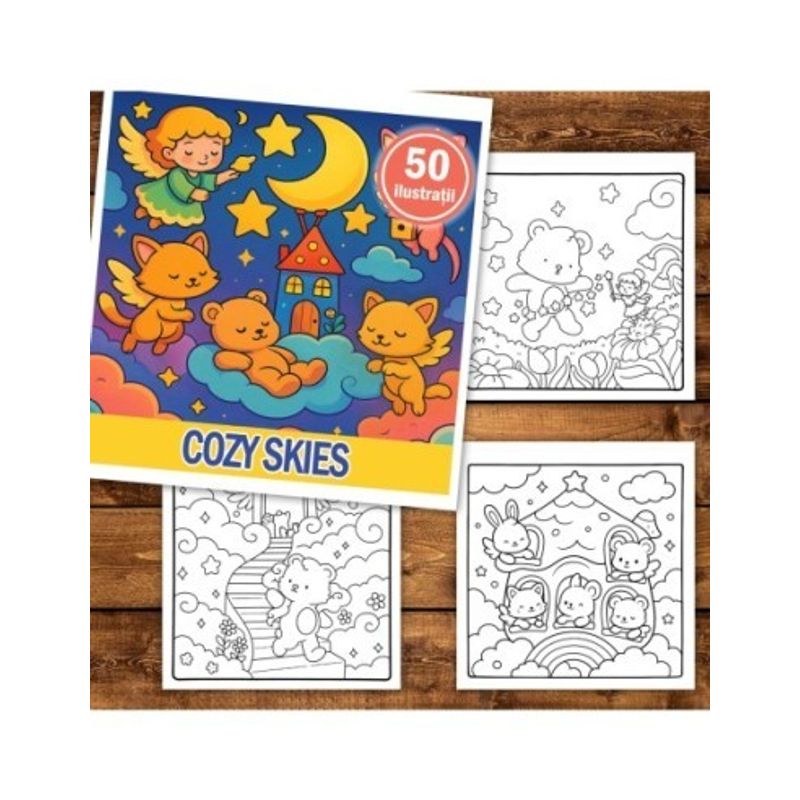 Carti si Birotica - Carti - Carti pentru copii - Carti de colorat - Carte de colorat, 50 de ilustratii Cozy Skies, 106 pagini, A5 - Infinity.ro