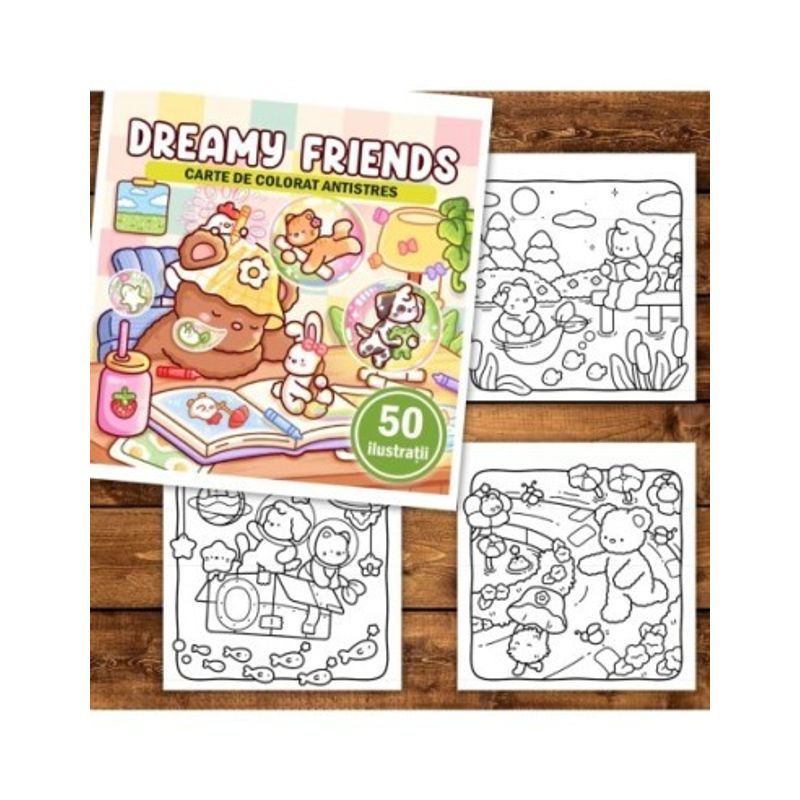 Carti si Birotica - Carti - Carti pentru copii - Carti de colorat - Carte de colorat, 50 de ilustratii Dreamy Friends, 106 pagini, A5 - Infinity.ro